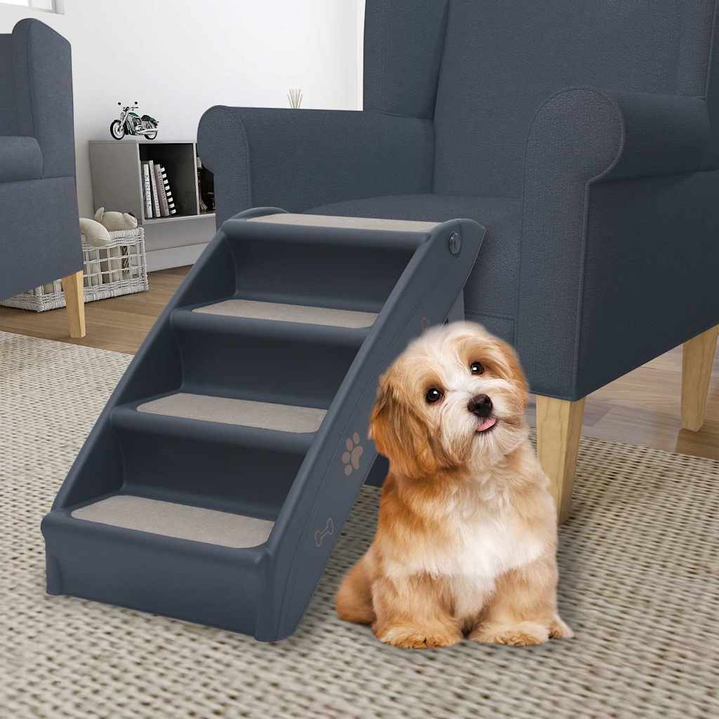 171172 vidaXL Folding 4-Step Dog Stairs Dark Grey