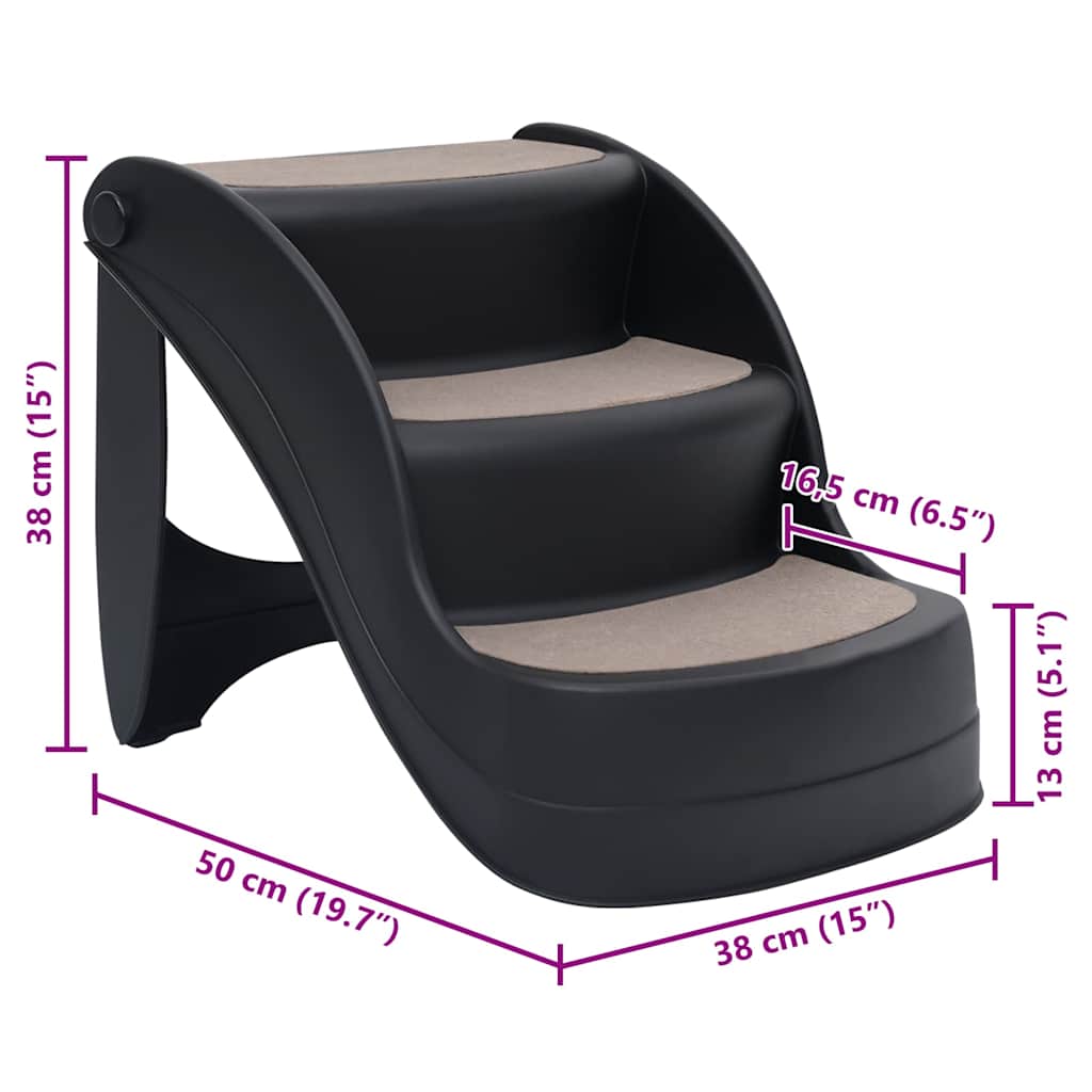171173 vidaXL Folding 3-Step Dog Stairs Black