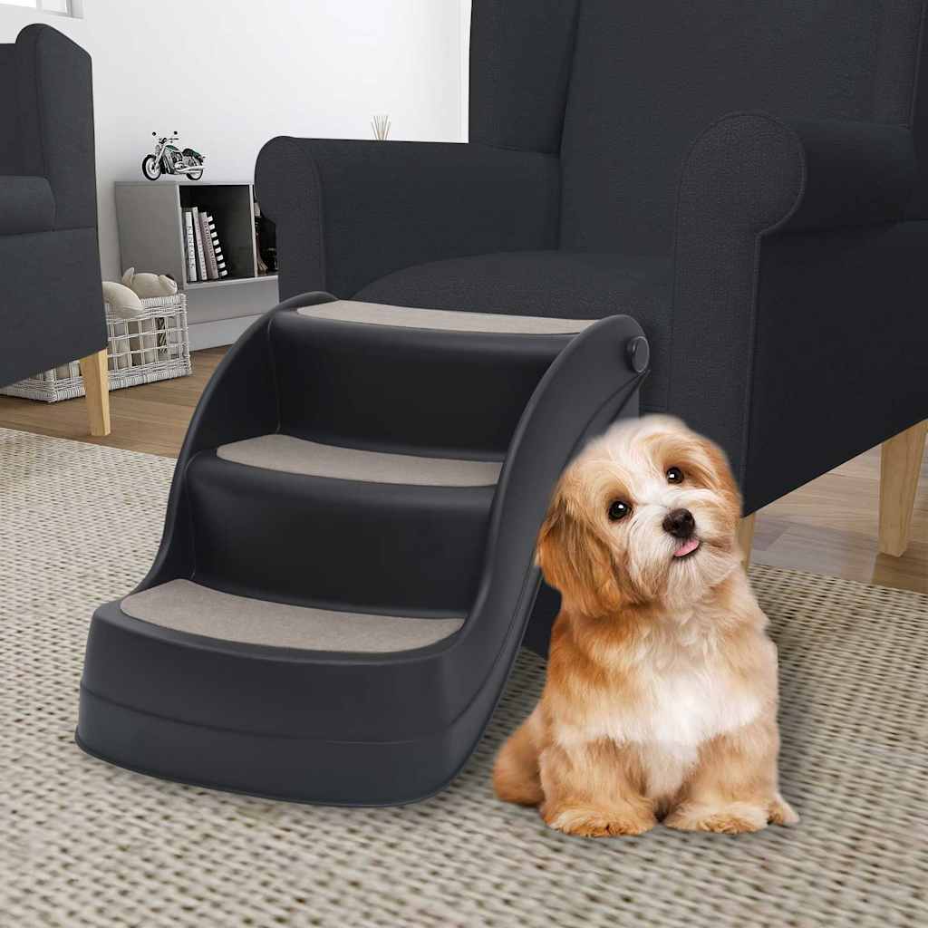 171173 vidaXL Folding 3-Step Dog Stairs Black