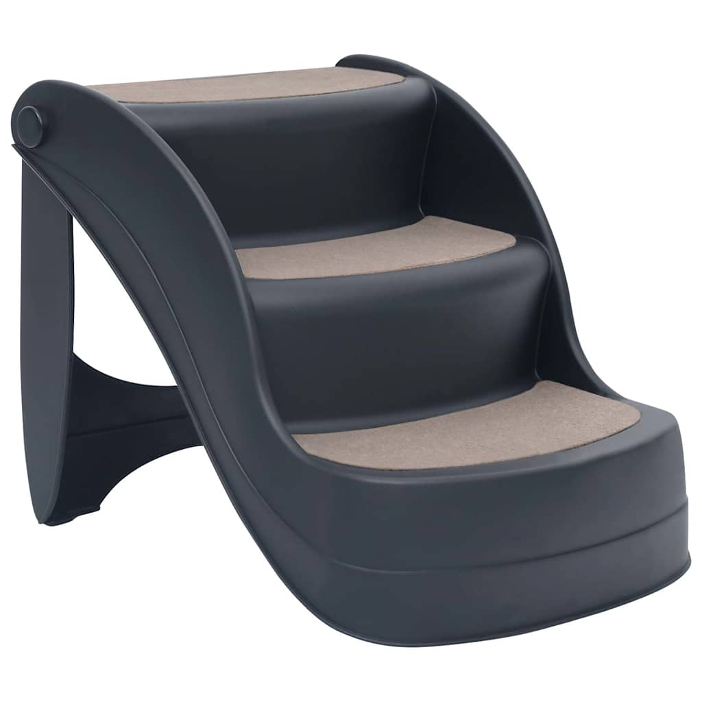 171174 vidaXL Folding 3-Step Dog Stairs Dark Grey