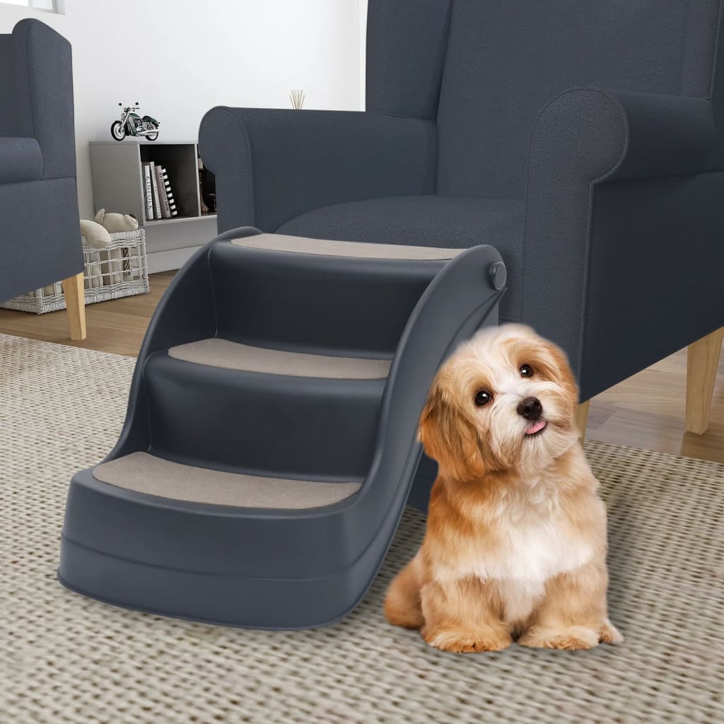 vidaXL Folding 3-Step Dog Stairs Dark Grey