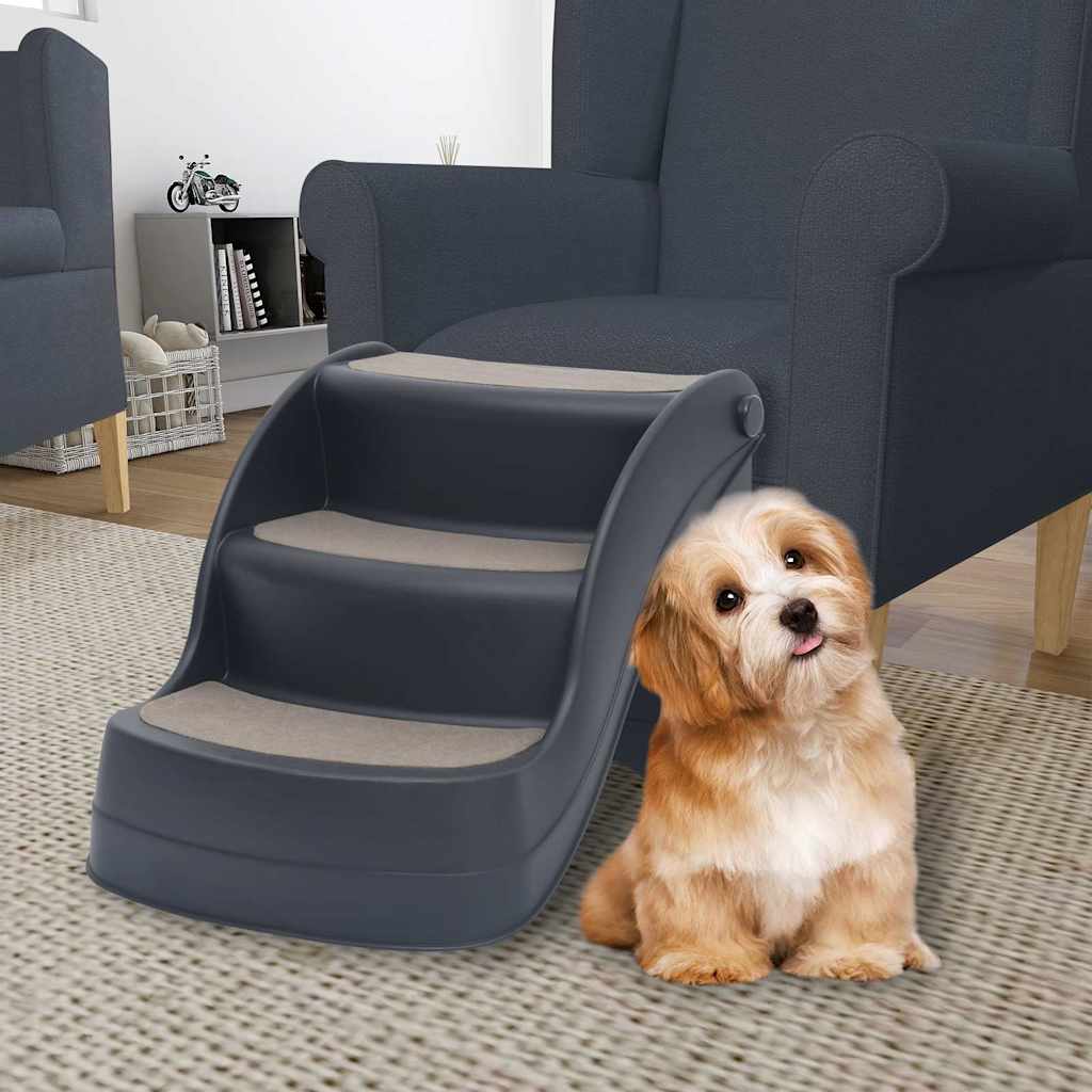 171174 vidaXL Folding 3-Step Dog Stairs Dark Grey