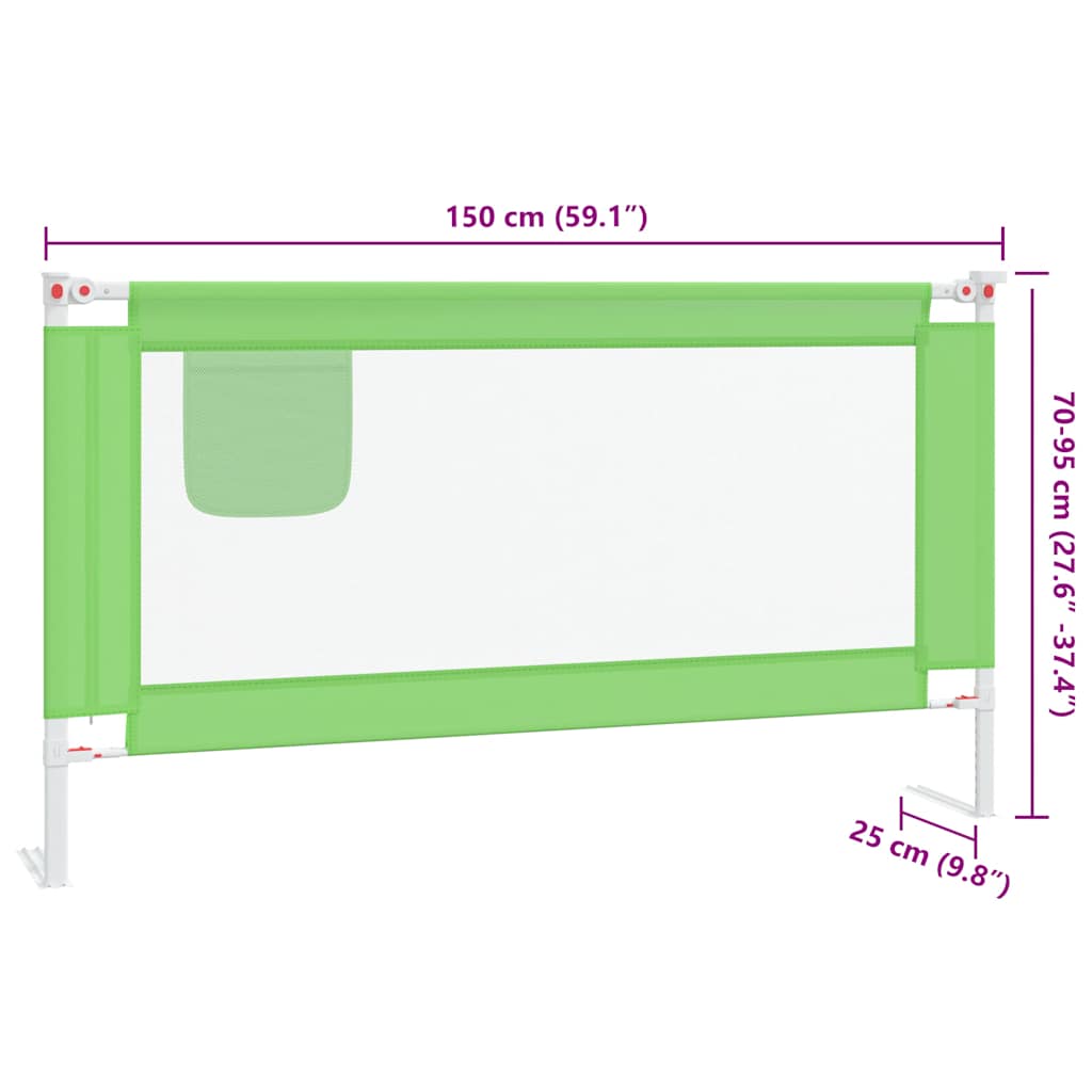 vidaXL Toddler Safety Bed Rail Green 150x25 cm Fabric