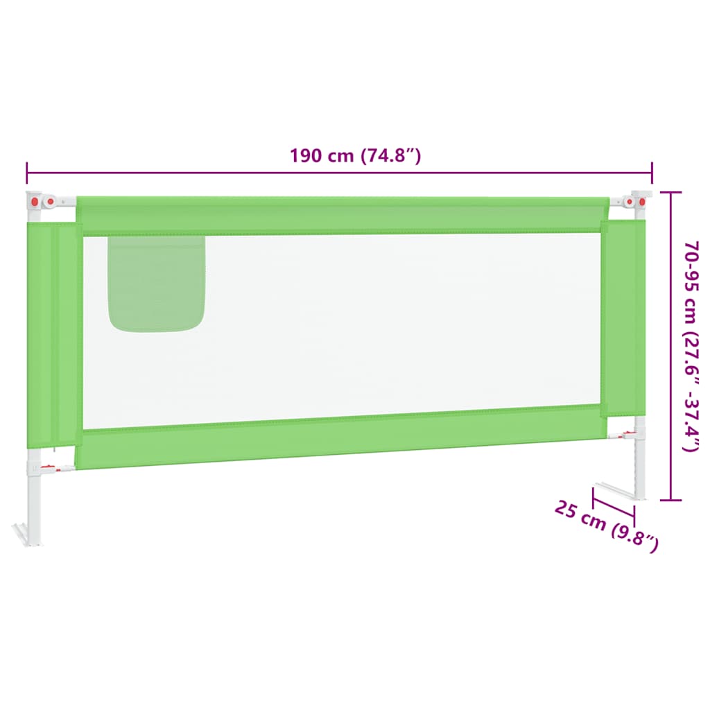 vidaXL Toddler Safety Bed Rail Green 190x25 cm Fabric