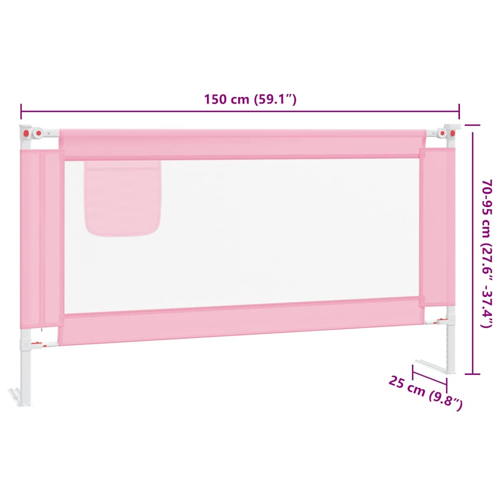 vidaXL Toddler Safety Bed Rail Pink 150x25 cm Fabric