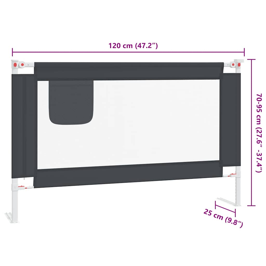 vidaXL Toddler Safety Bed Rail Dark Grey 120x25 cm Fabric