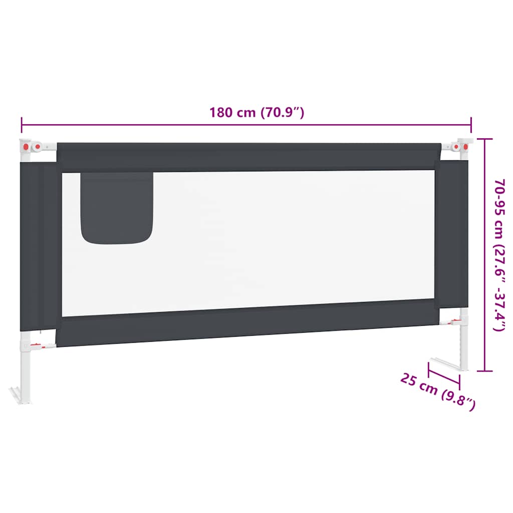 vidaXL Toddler Safety Bed Rail Dark Grey 180x25 cm Fabric