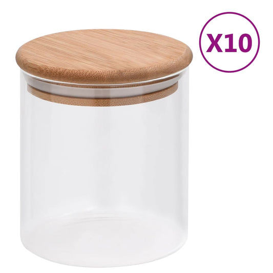 vidaXL Storage Glass Jars with Bamboo Lid 10 pcs 600 ml