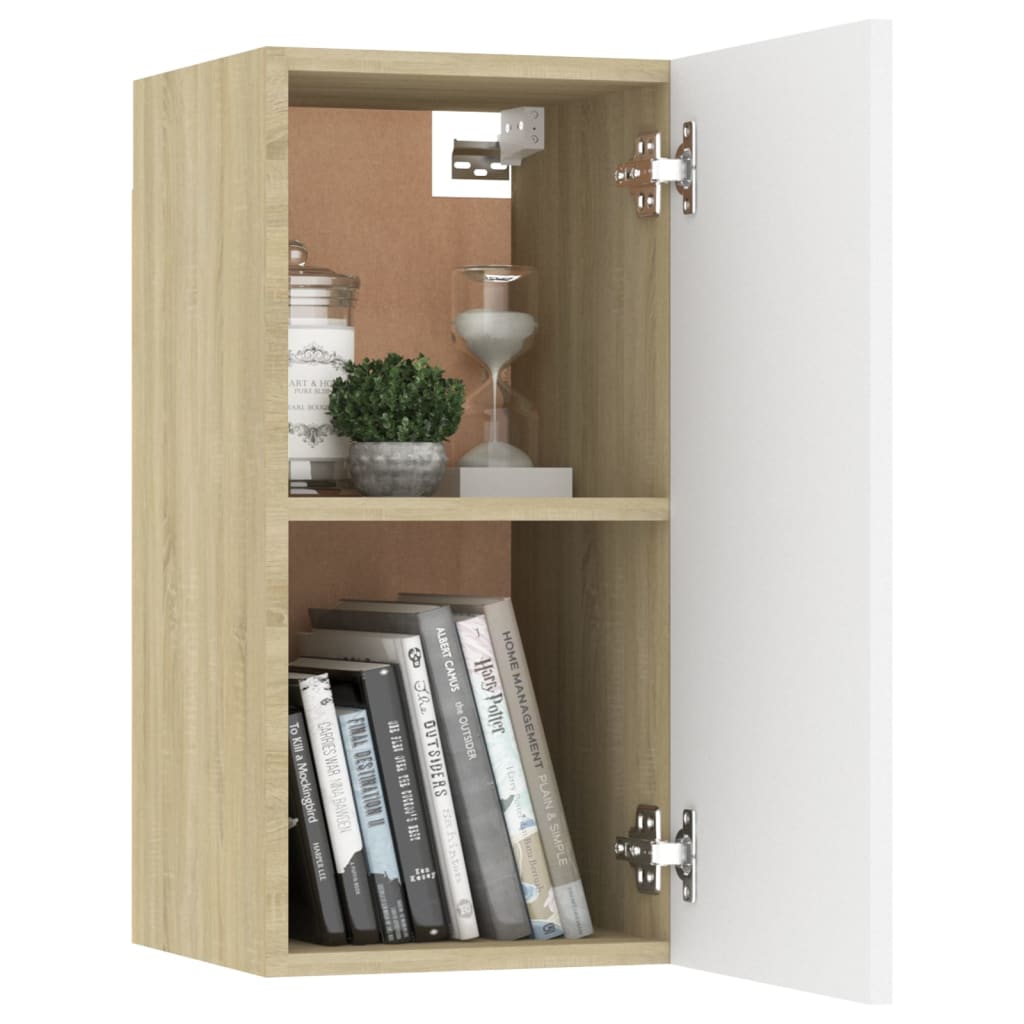 vidaXL TV Cabinet White and Sonoma Oak 30.5x30x60 cm Engineered Wood