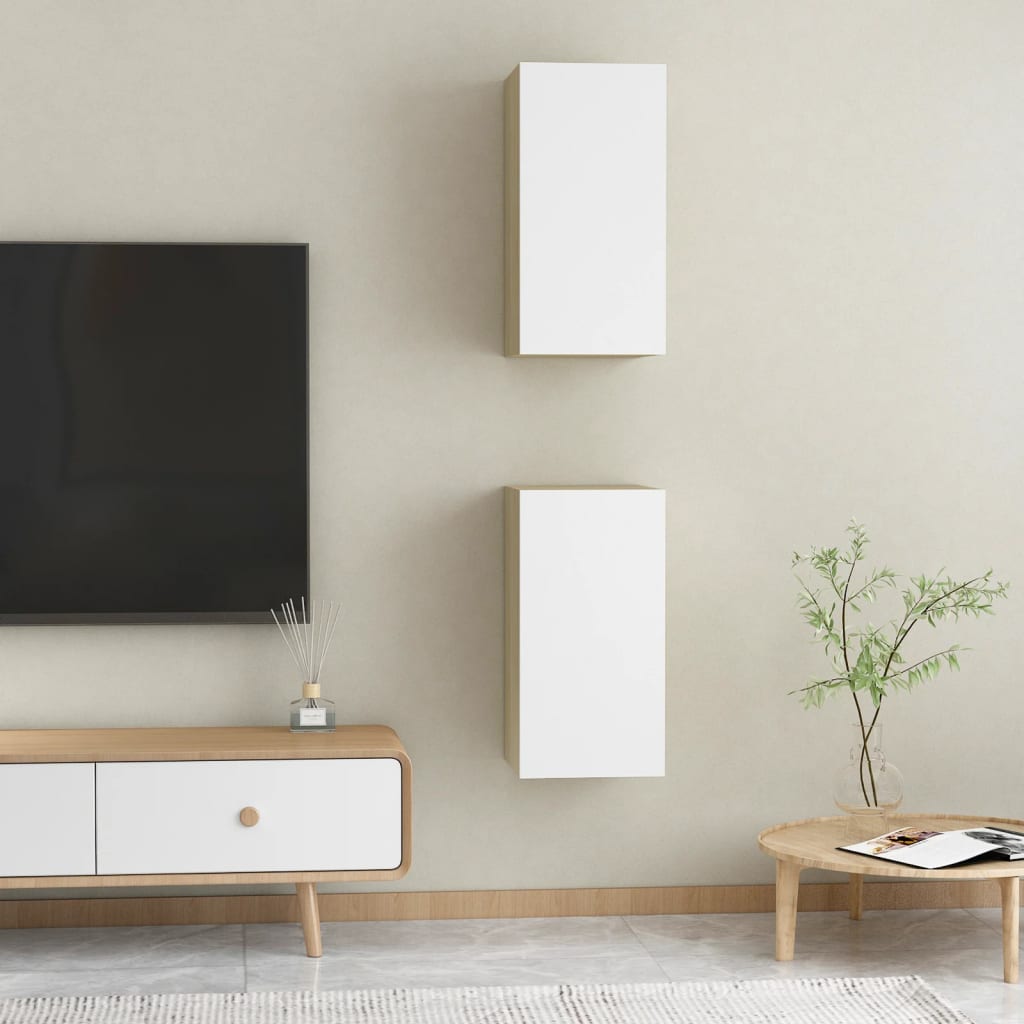 vidaXL TV Cabinets 2 pcs White and Sonoma Oak 30.5x30x60 cm Engineered Wood