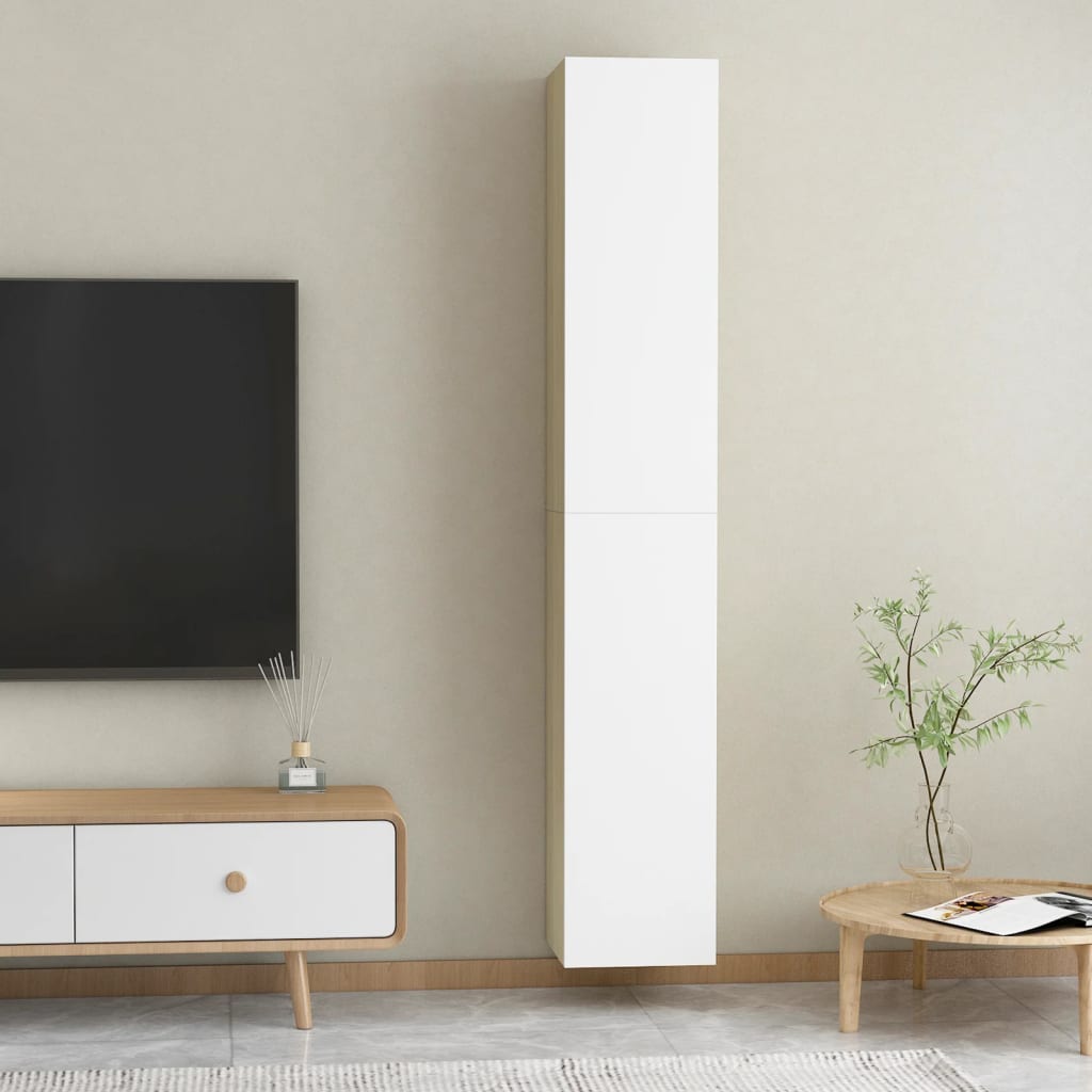 vidaXL TV Cabinets 2 pcs White and Sonoma Oak 30.5x30x90 cm Engineered Wood