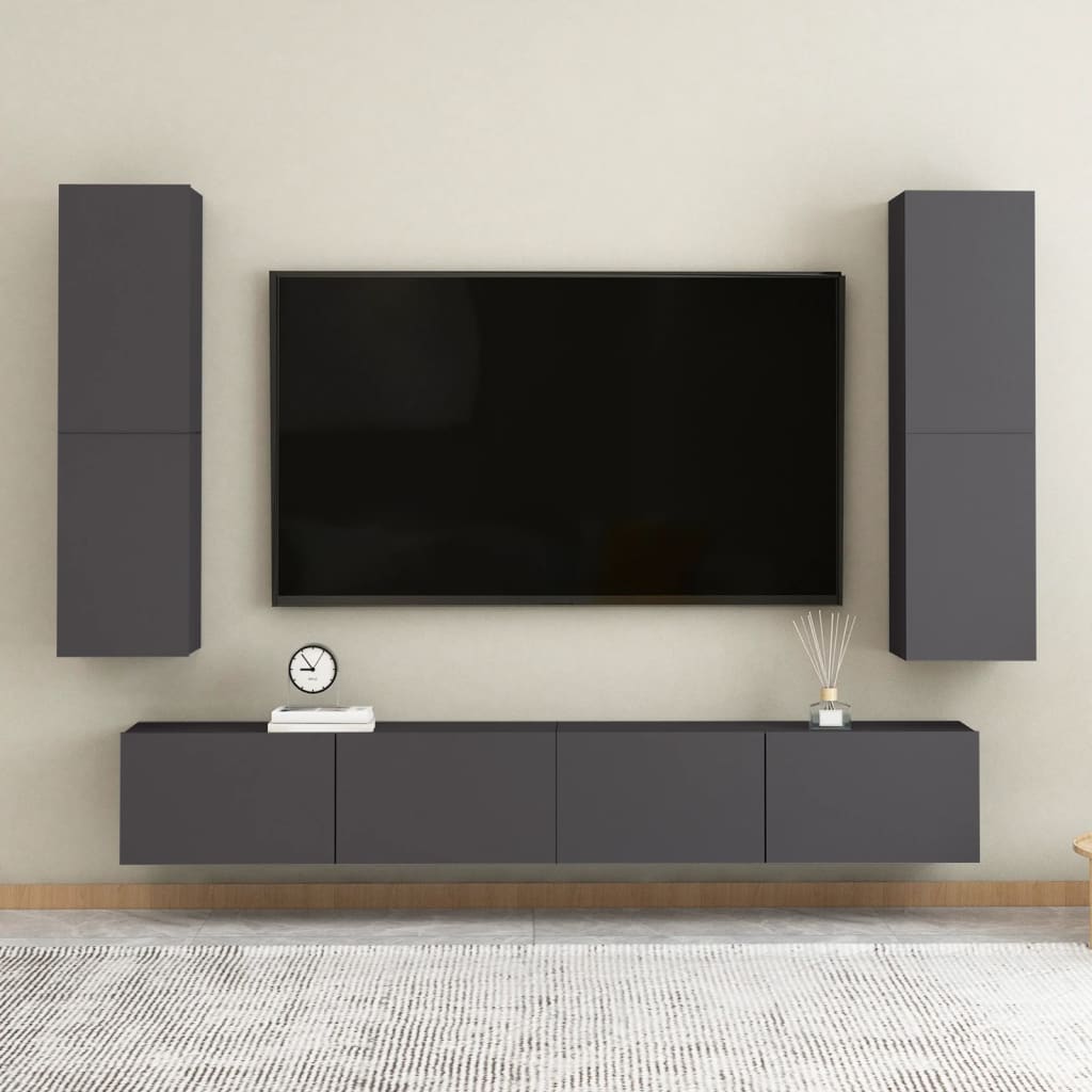 vidaXL TV Cabinets 2 pcs Grey 30.5x30x110 cm Engineered Wood