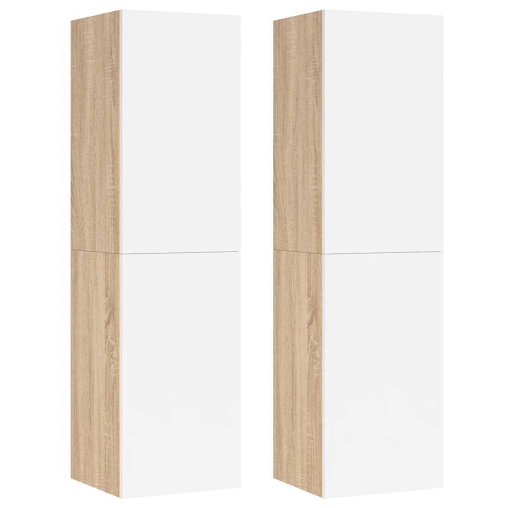 vidaXL TV Cabinets 2 pcs White and Sonoma Oak 30.5x30x110 cm Engineered Wood