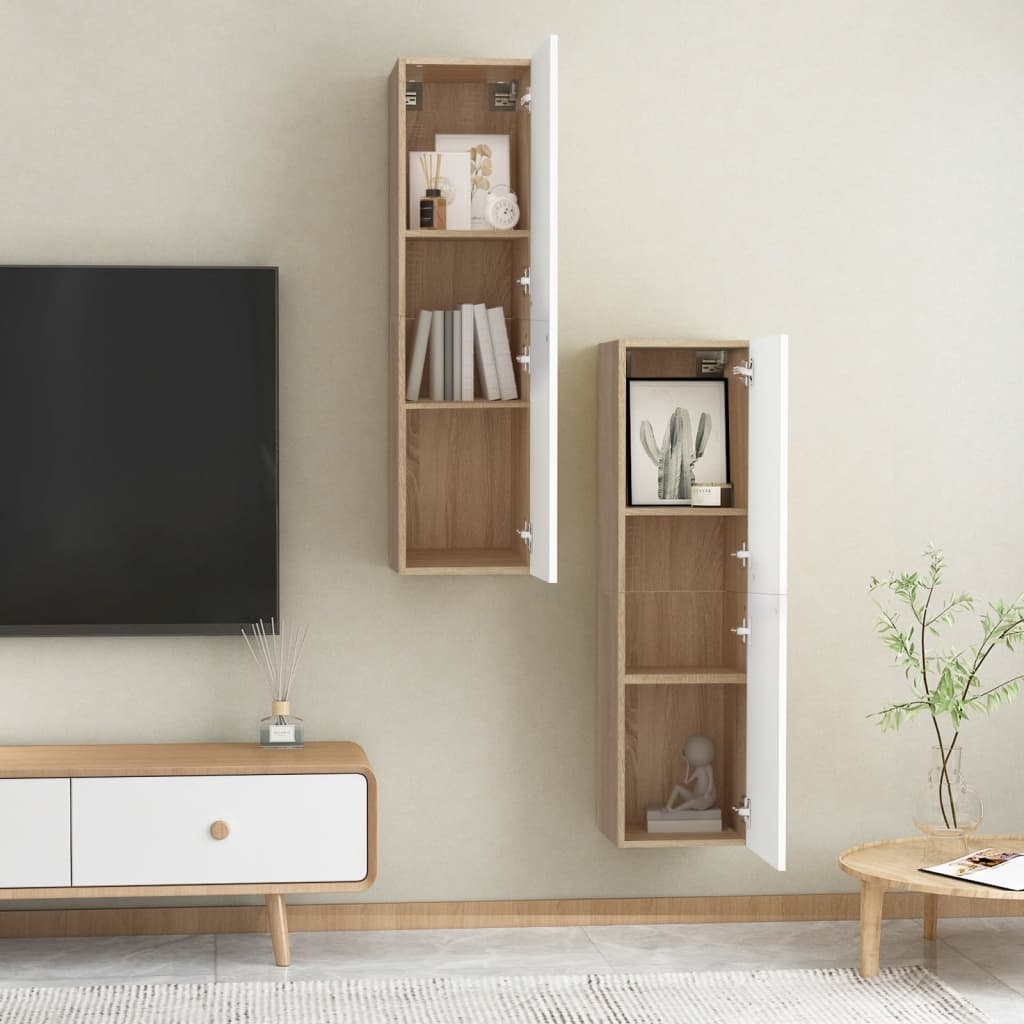 vidaXL TV Cabinets 2 pcs White and Sonoma Oak 30.5x30x110 cm Engineered Wood