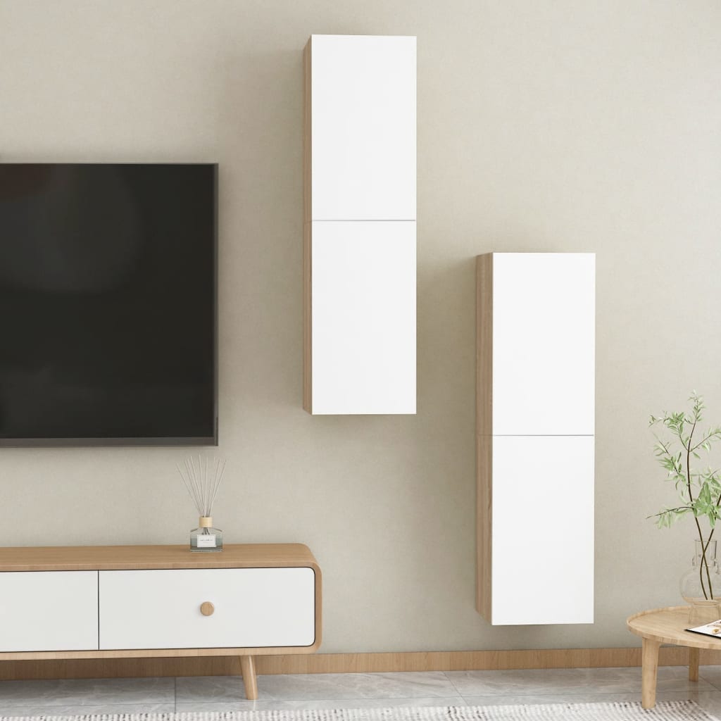 vidaXL TV Cabinets 2 pcs White and Sonoma Oak 30.5x30x110 cm Engineered Wood