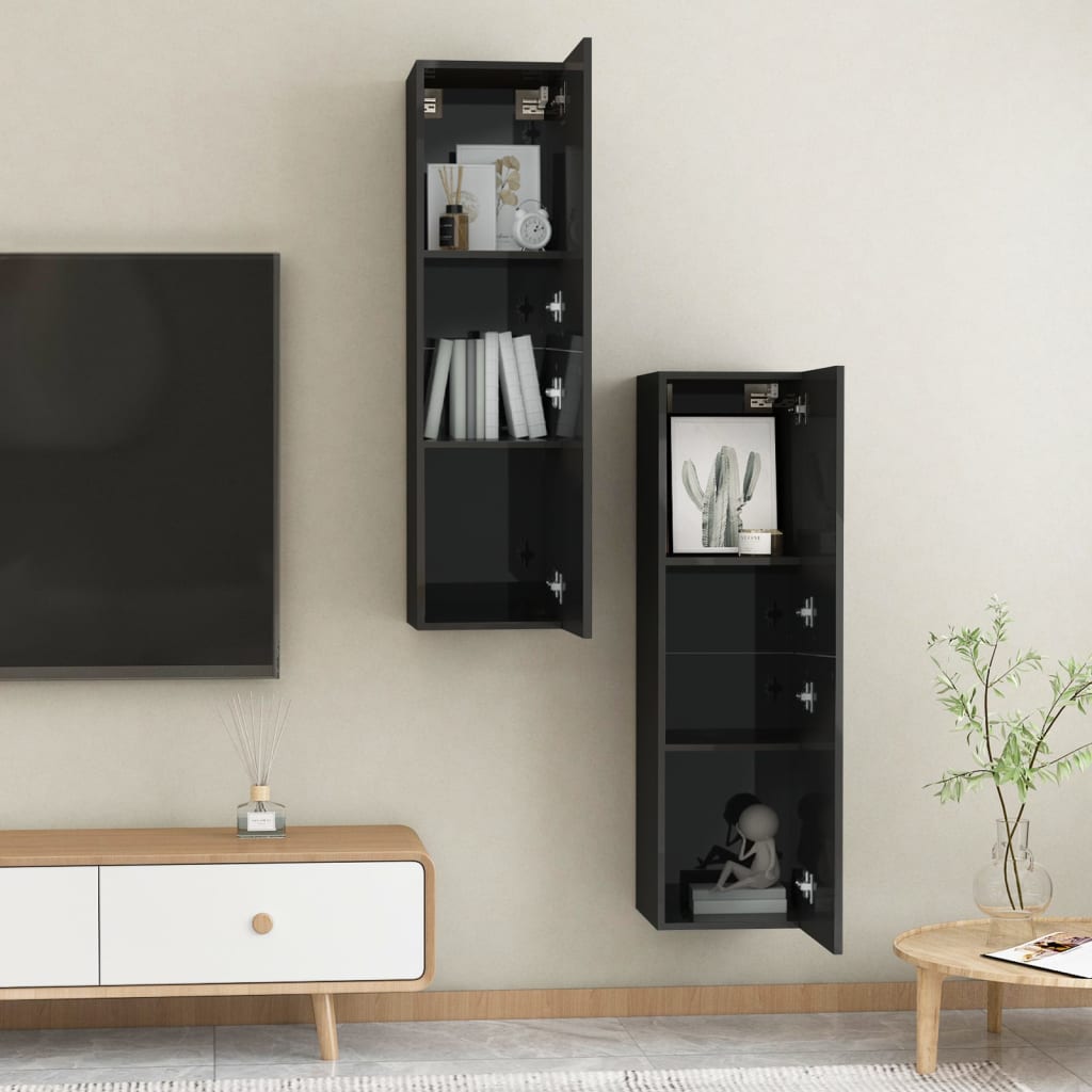 vidaXL TV Cabinets 2 pcs High Gloss Black 30.5x30x110 cm Engineered Wood