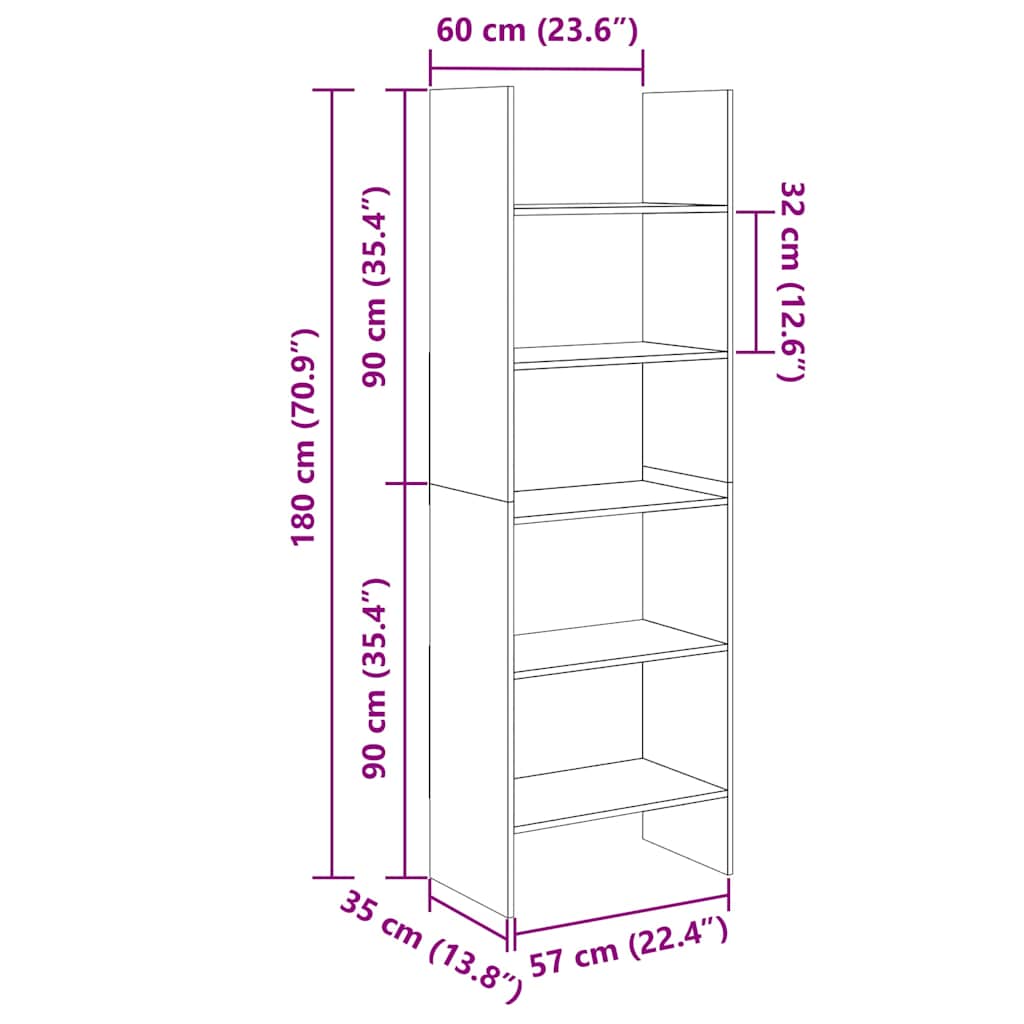 803408 vidaXL Book Cabinet Black 60x35x180 cm Engineered Wood