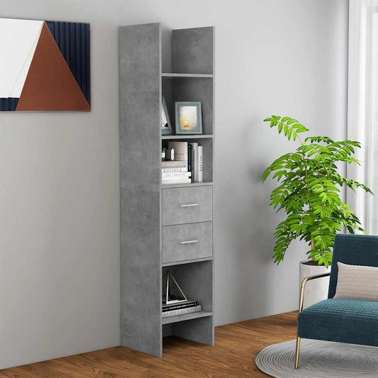 Book Cabinet | Concrete Grey | Engineered Wood | Tall | Book Cabinet