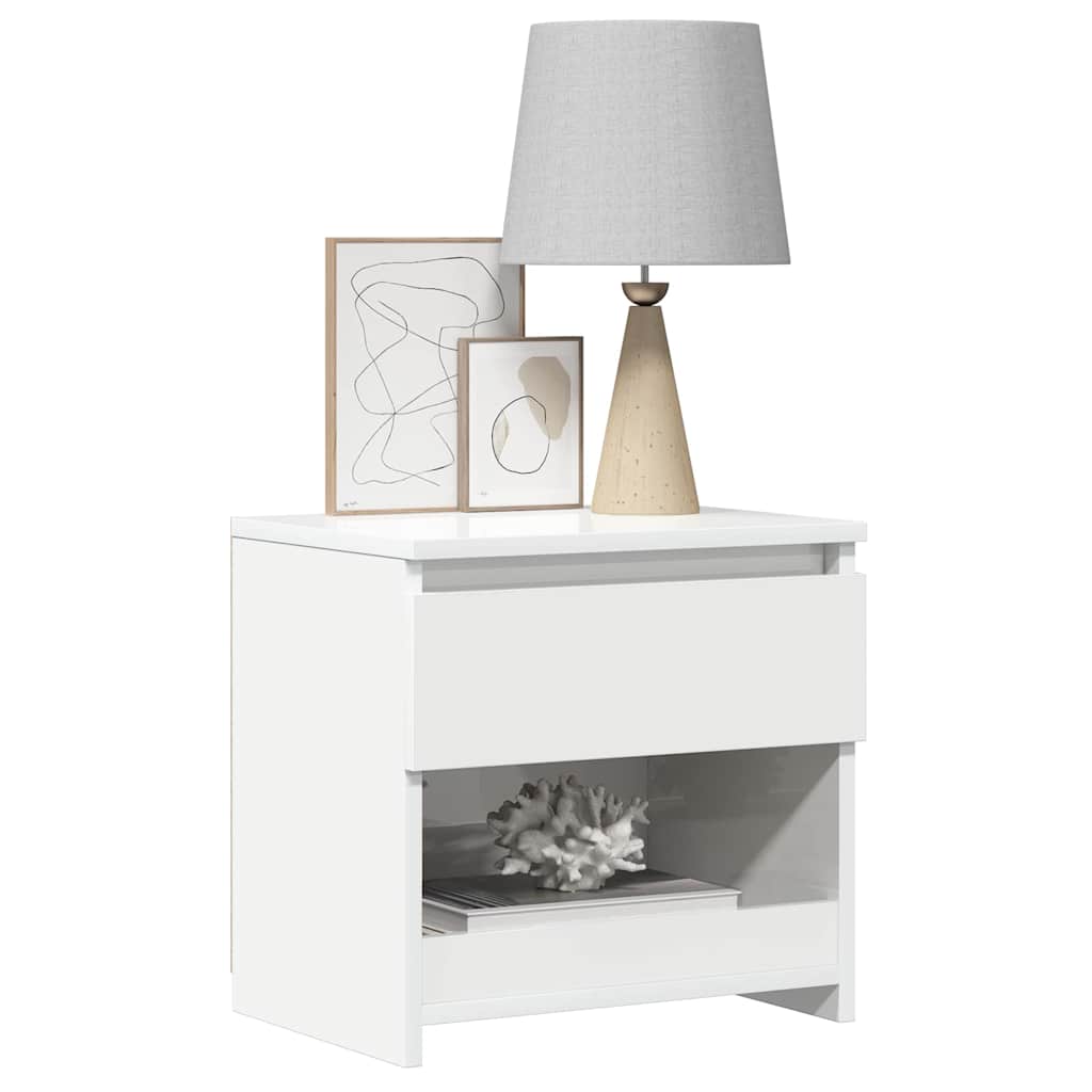 803455 vidaXL Bedside Cabinet High Gloss White 40x30x39 cm Engineered Wood