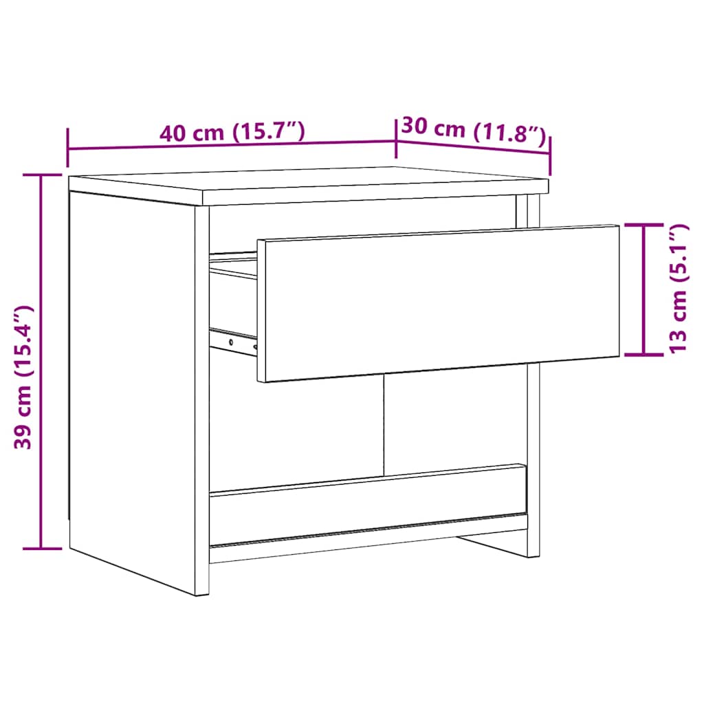 803455 vidaXL Bedside Cabinet High Gloss White 40x30x39 cm Engineered Wood