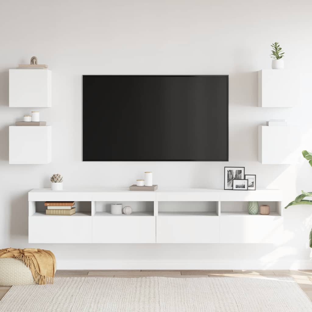 804483 vidaXL 4 Piece Wall-mounted TV Cabinet Set White 30,5x30x30 cm