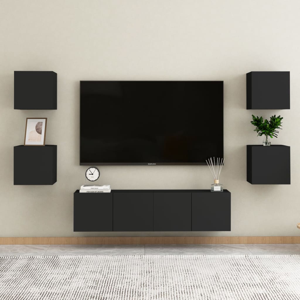 vidaXL Wall Mounted TV Cabinets 4 pcs Black 30.5x30x30 cm