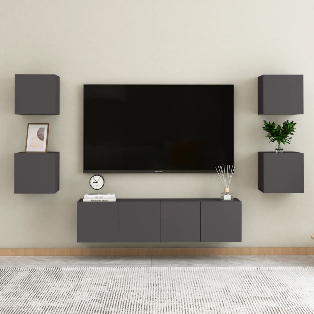 vidaXL Wall Mounted TV Cabinets 4 pcs Grey 30.5x30x30 cm