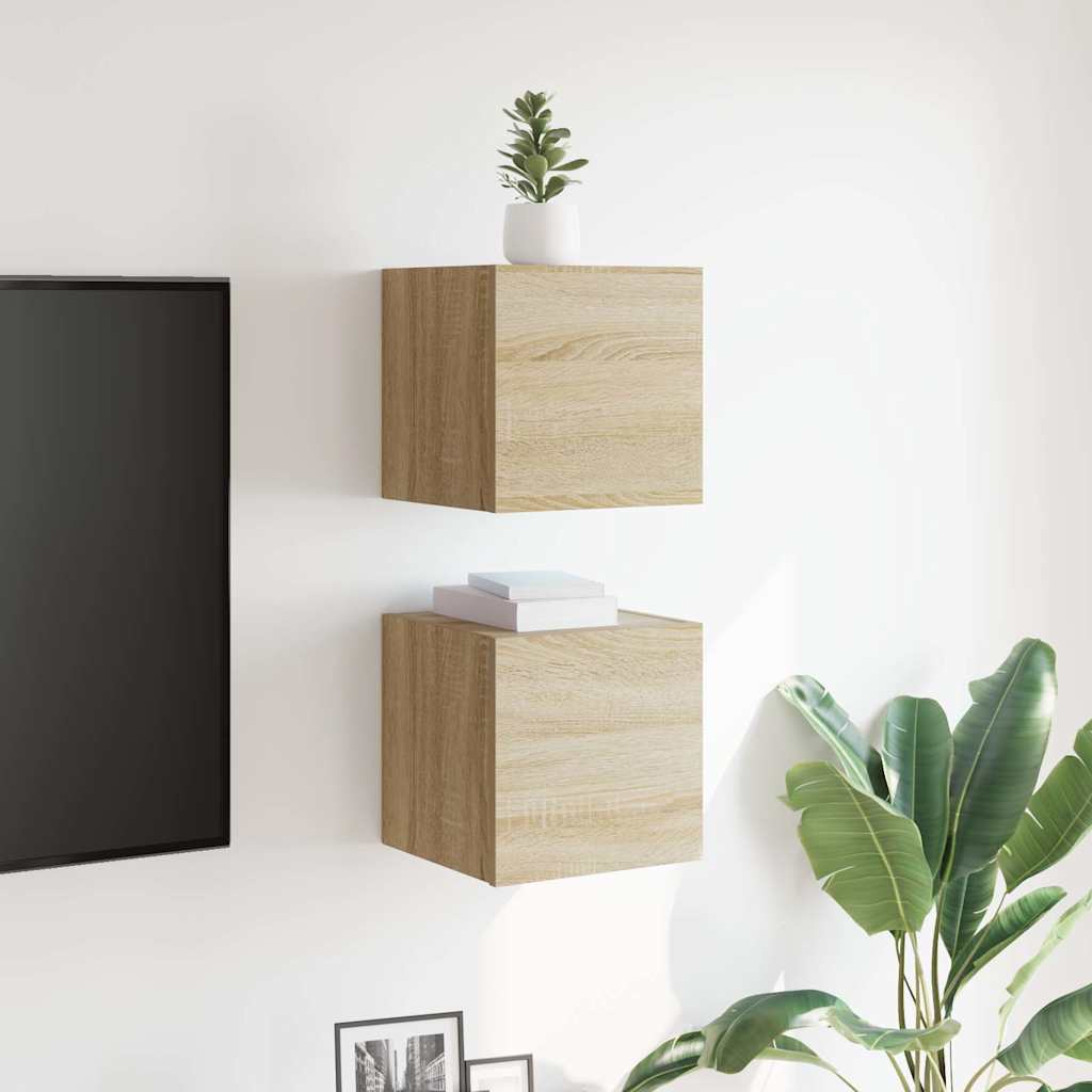 804491 vidaXL 2 Piece Wall-mounted TV Cabinet Set Sonoma Oak 30,5x30x30 cm