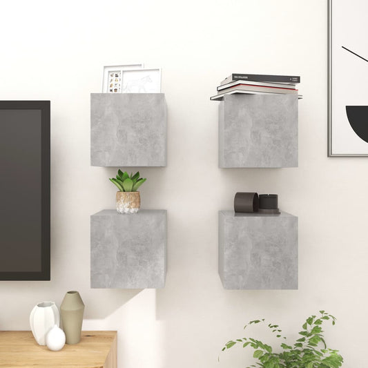 vidaXL Wall Mounted TV Cabinets 4 pcs Concrete Grey 30.5x30x30 cm