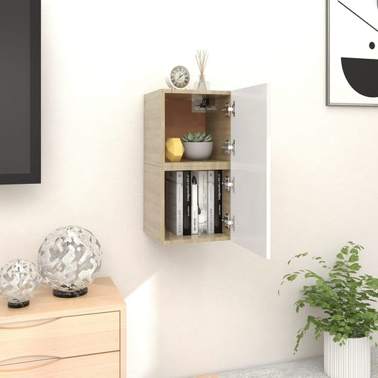 vidaXL Wall Mounted TV Cabinets 2 pcs White and Sonoma Oak 30.5x30x30 cm