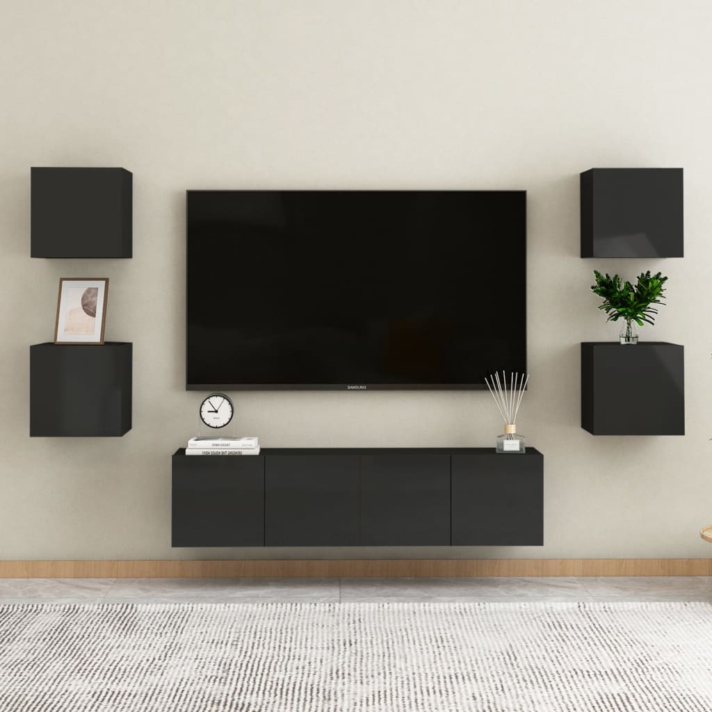 vidaXL Wall Mounted TV Cabinet High Gloss Black 30.5x30x30 cm