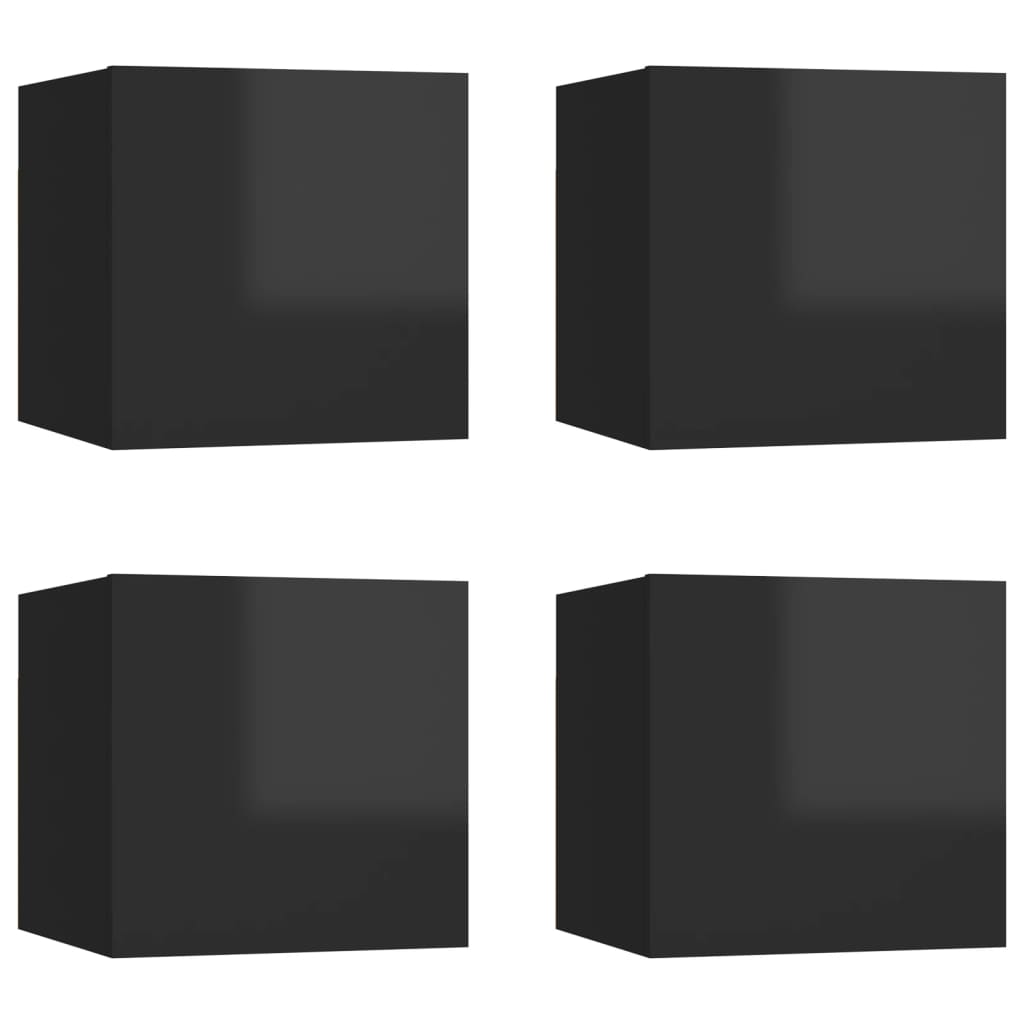 vidaXL Wall Mounted TV Cabinets 4 pcs High Gloss Black 30.5x30x30 cm