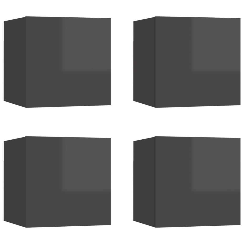 vidaXL Wall Mounted TV Cabinets 4 pcs High Gloss Grey 30.5x30x30 cm