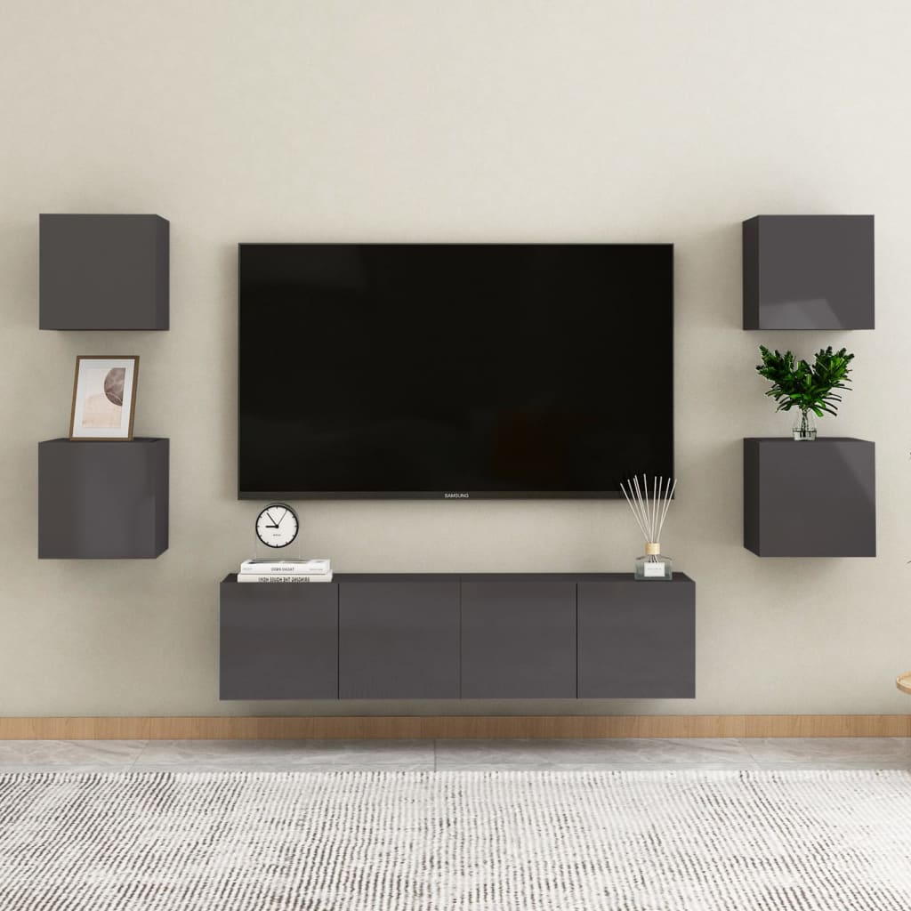 vidaXL Wall Mounted TV Cabinets 4 pcs High Gloss Grey 30.5x30x30 cm