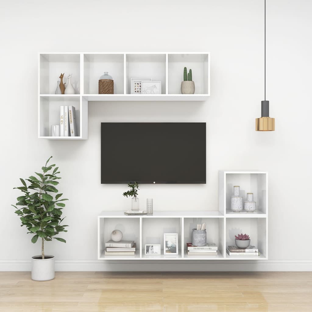 vidaXL Wall-mounted TV Cabinet High Gloss White 37x37x72 cm Engineered Wood