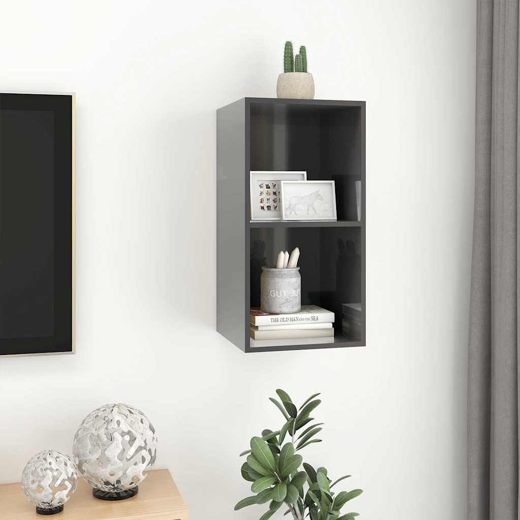805479 vidaXL Wall-mounted TV Cabinet High Gloss Grey 37x37x72 cm Engineered Wood