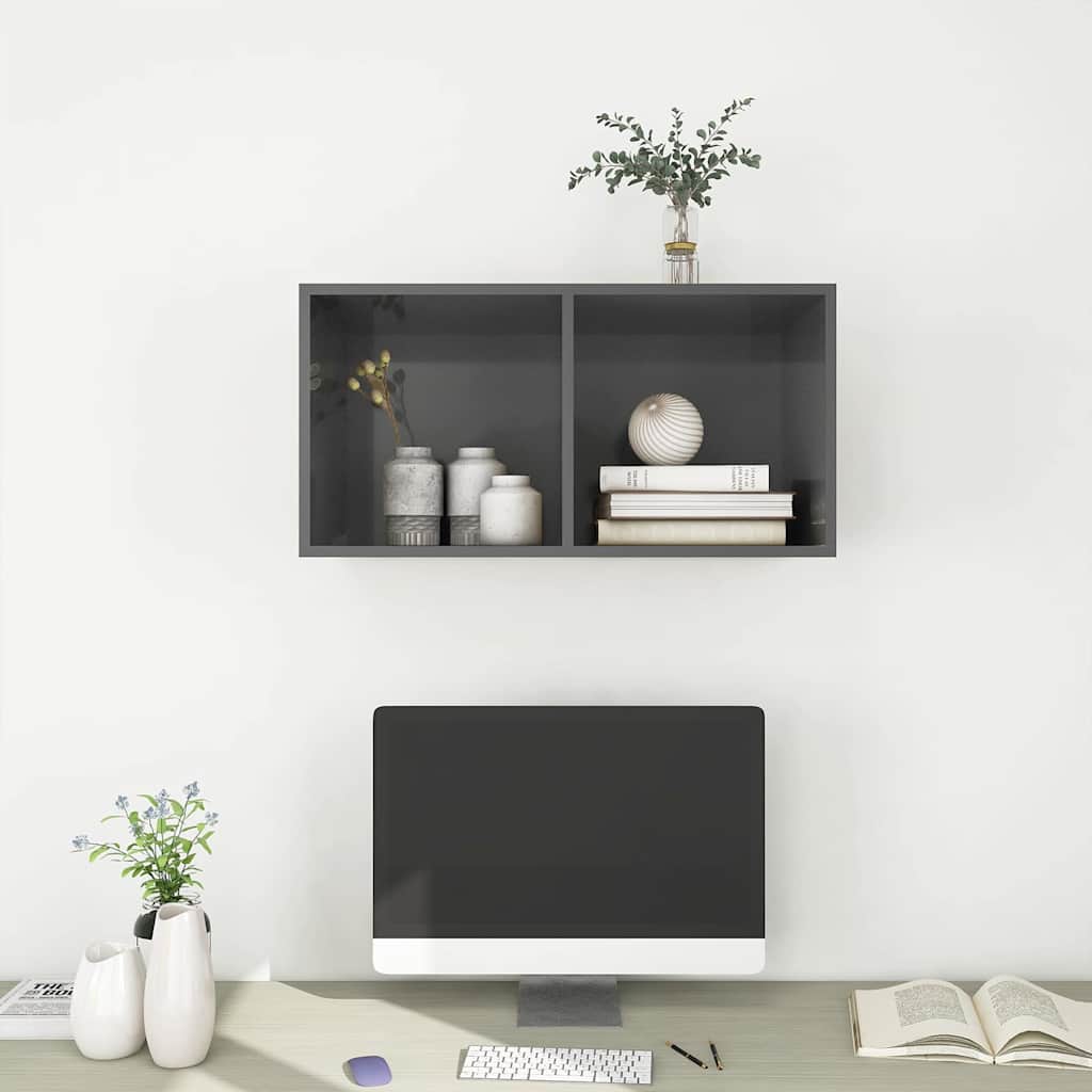 805479 vidaXL Wall-mounted TV Cabinet High Gloss Grey 37x37x72 cm Engineered Wood