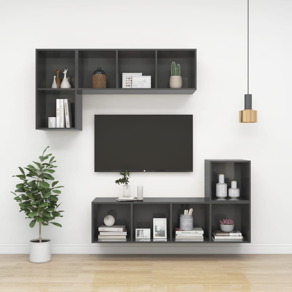 vidaXL Wall-mounted TV Cabinet High Gloss Grey 37x37x72 cm Engineered Wood