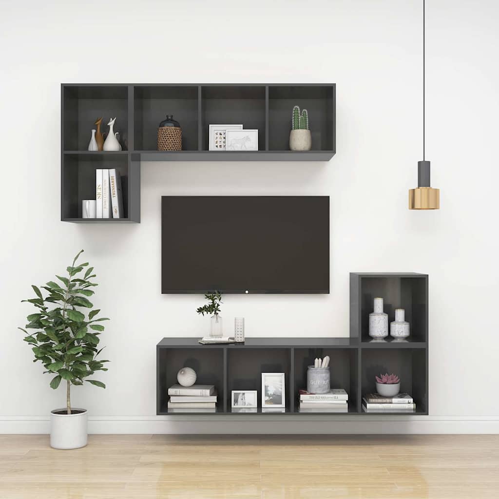 805479 vidaXL Wall-mounted TV Cabinet High Gloss Grey 37x37x72 cm Engineered Wood