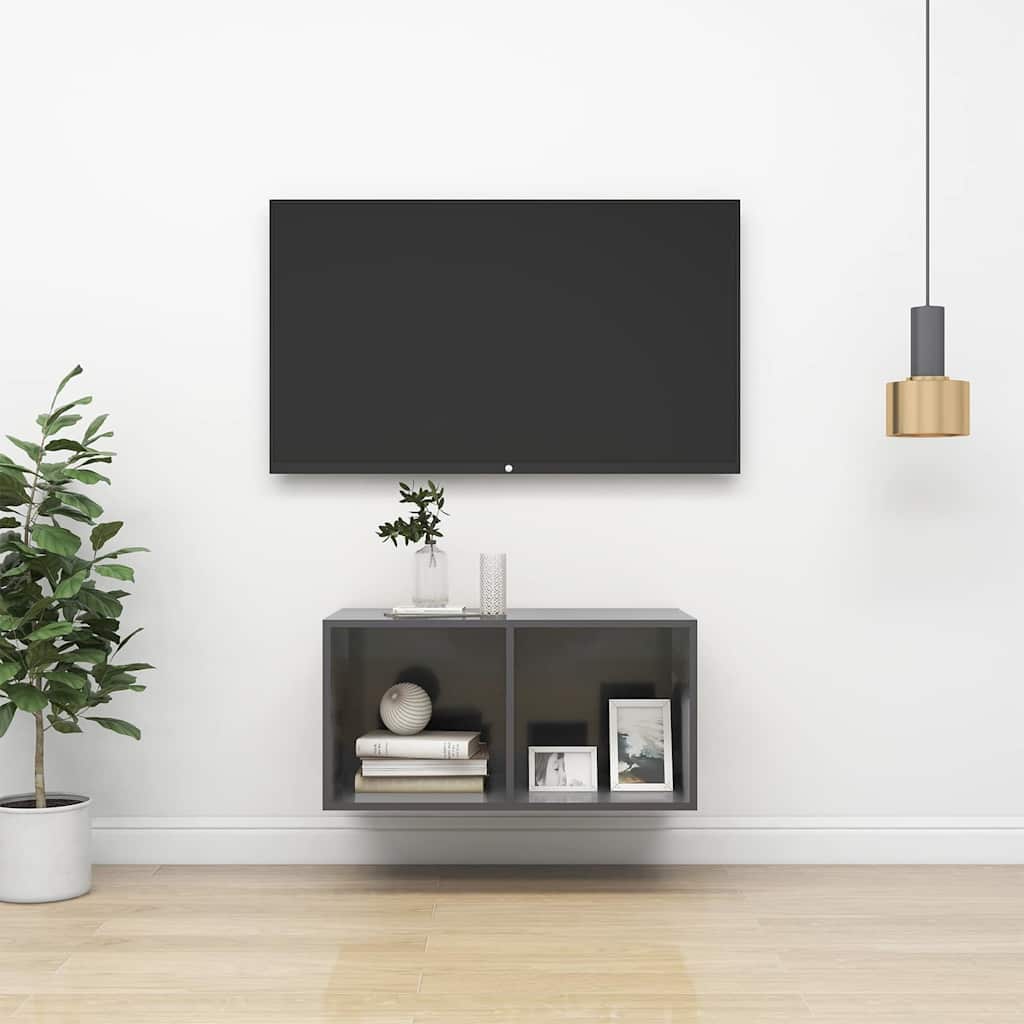 805479 vidaXL Wall-mounted TV Cabinet High Gloss Grey 37x37x72 cm Engineered Wood