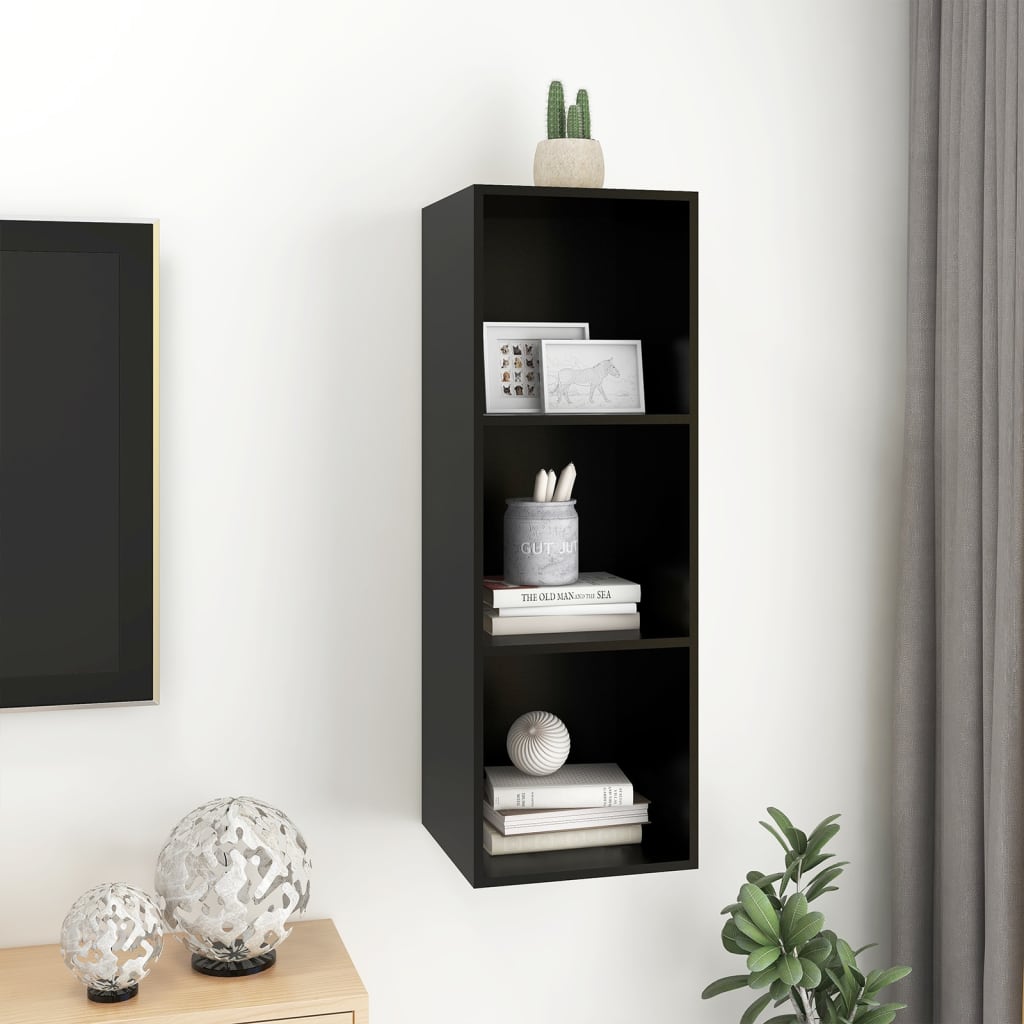 vidaXL Wall-mounted TV Cabinet Black 37x37x107 cm Engineered Wood