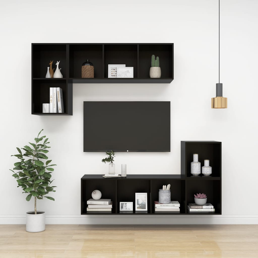 vidaXL Wall-mounted TV Cabinet Black 37x37x107 cm Engineered Wood