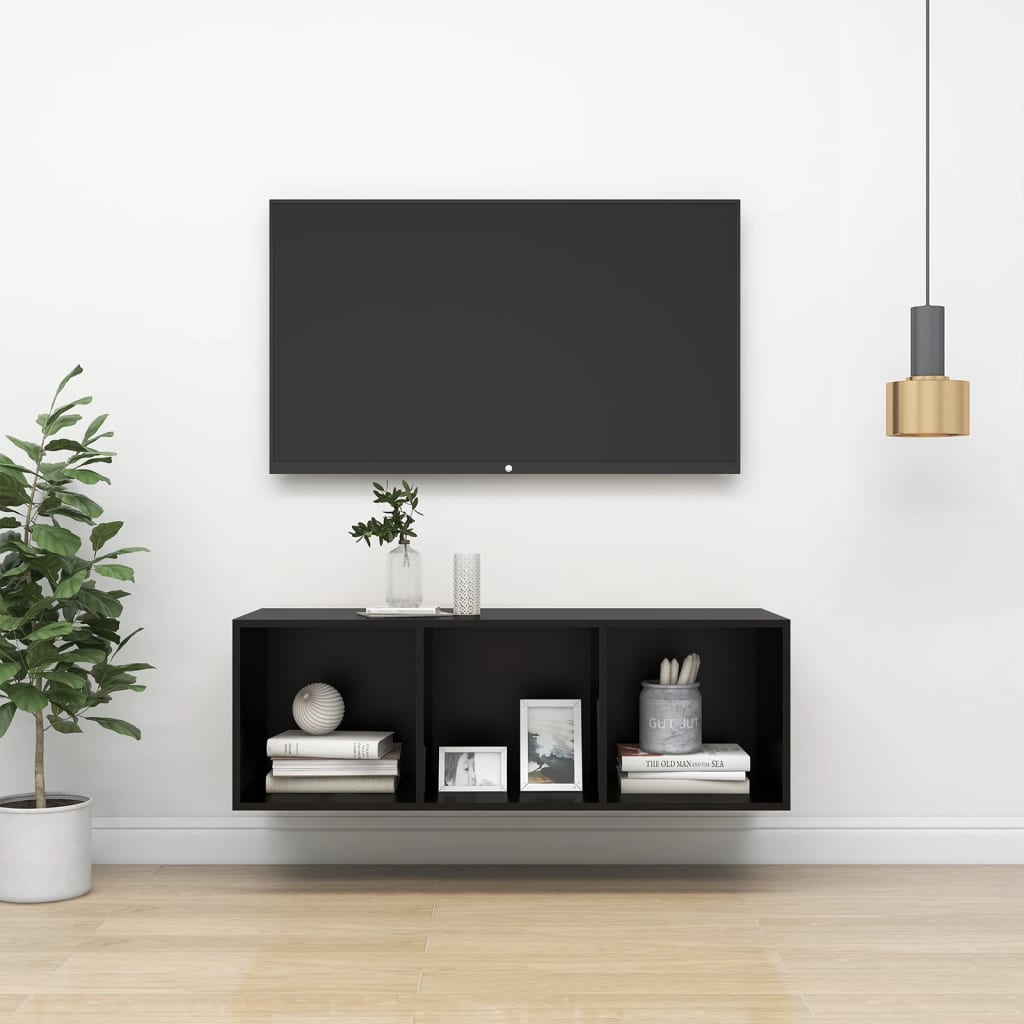 vidaXL Wall-mounted TV Cabinet Black 37x37x107 cm Engineered Wood