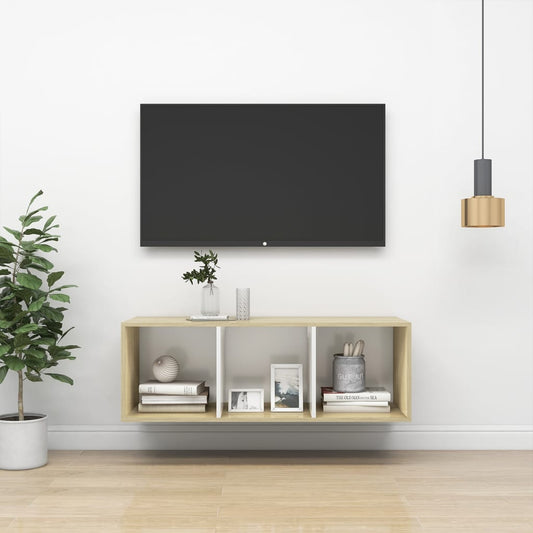 vidaXL Wall-mounted TV Cabinet Sonoma Oak and White 37x37x107 cm Engineered Wood