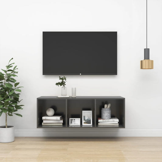 vidaXL Wall-mounted TV Cabinet High Gloss Grey 37x37x107 cm Engineered Wood