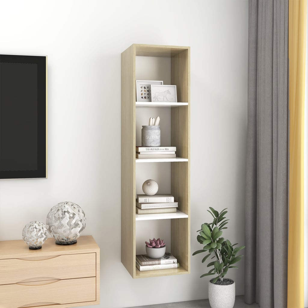 vidaXL Wall-mounted TV Cabinet Sonoma Oak and White 37x37x142.5 cm Engineered Wood