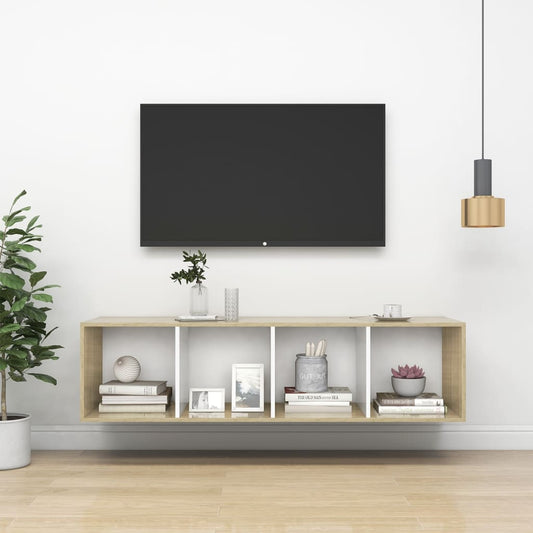 vidaXL Wall-mounted TV Cabinet Sonoma Oak and White 37x37x142.5 cm Engineered Wood