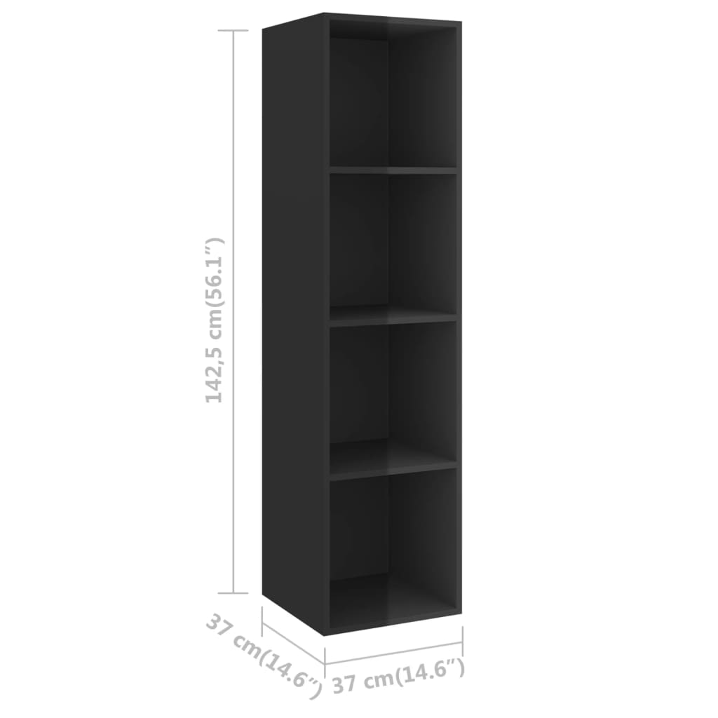 vidaXL Wall-mounted TV Cabinet High Gloss Black 37x37x142.5 cm Engineered Wood