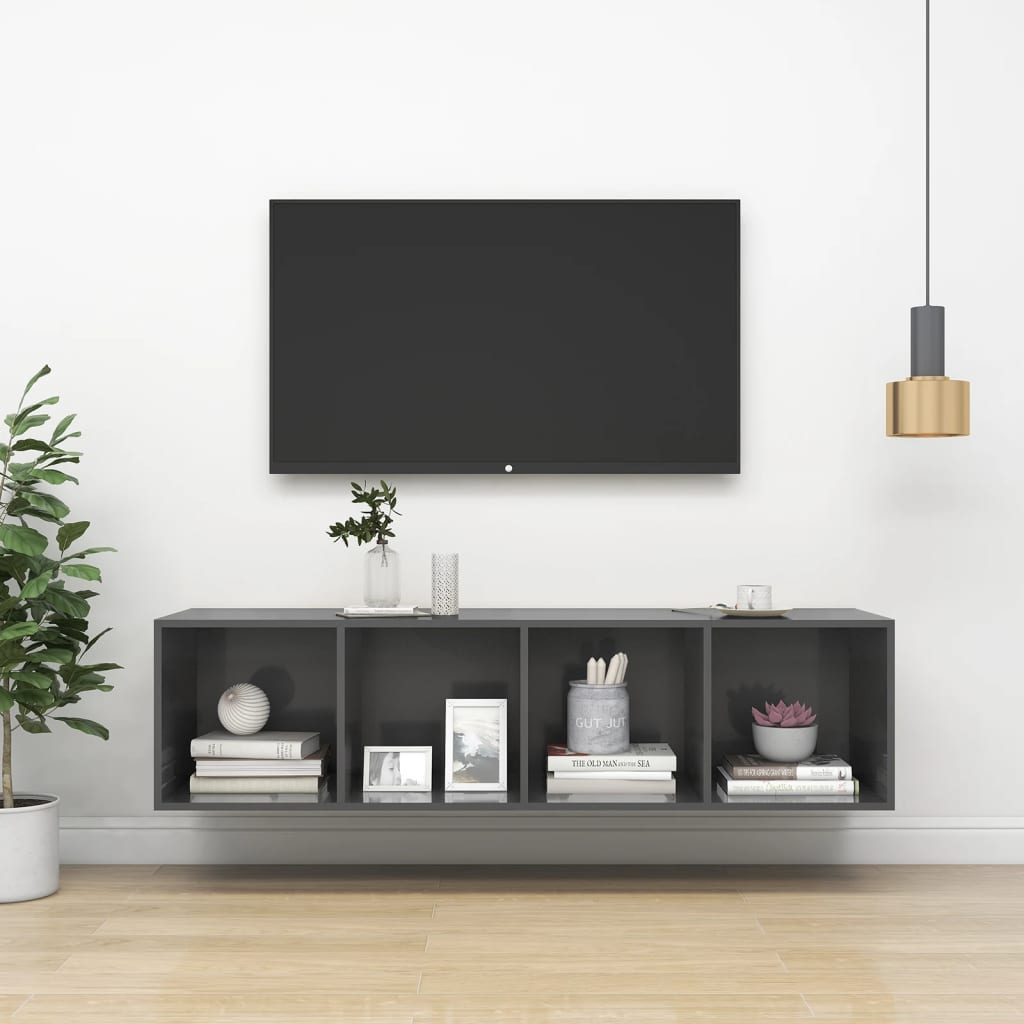 vidaXL Wall-mounted TV Cabinet High Gloss Grey 37x37x142.5 cm Engineered Wood