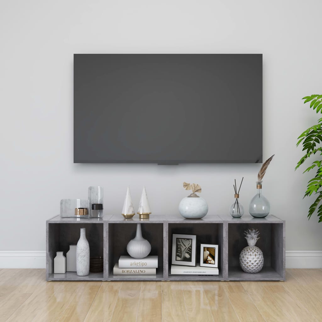 805511 vidaXL 2 Piece TV Cabinet Set Concrete Grey 37x35x37 cm Engineered Wood